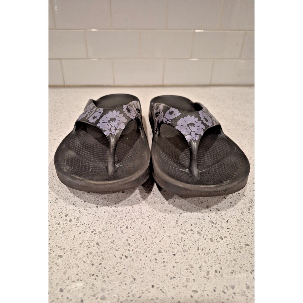 OOFOS Oolala Black Violet  Women's Flip Flop Thong Recovery Sandals EU 41 US 9